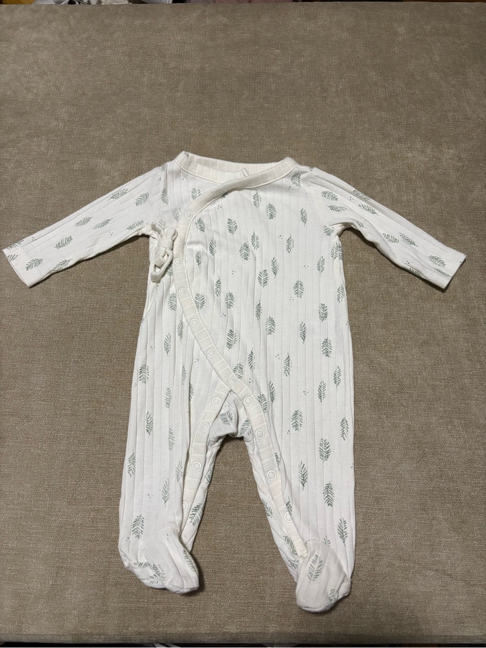 Carter's White One-Piece Footed Romper with Sage Leaf Print